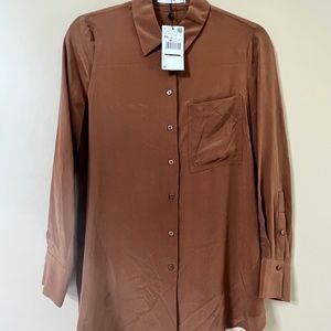 NWT - Mango Silk Blouse - Size XS (US 2) Light Brown Color